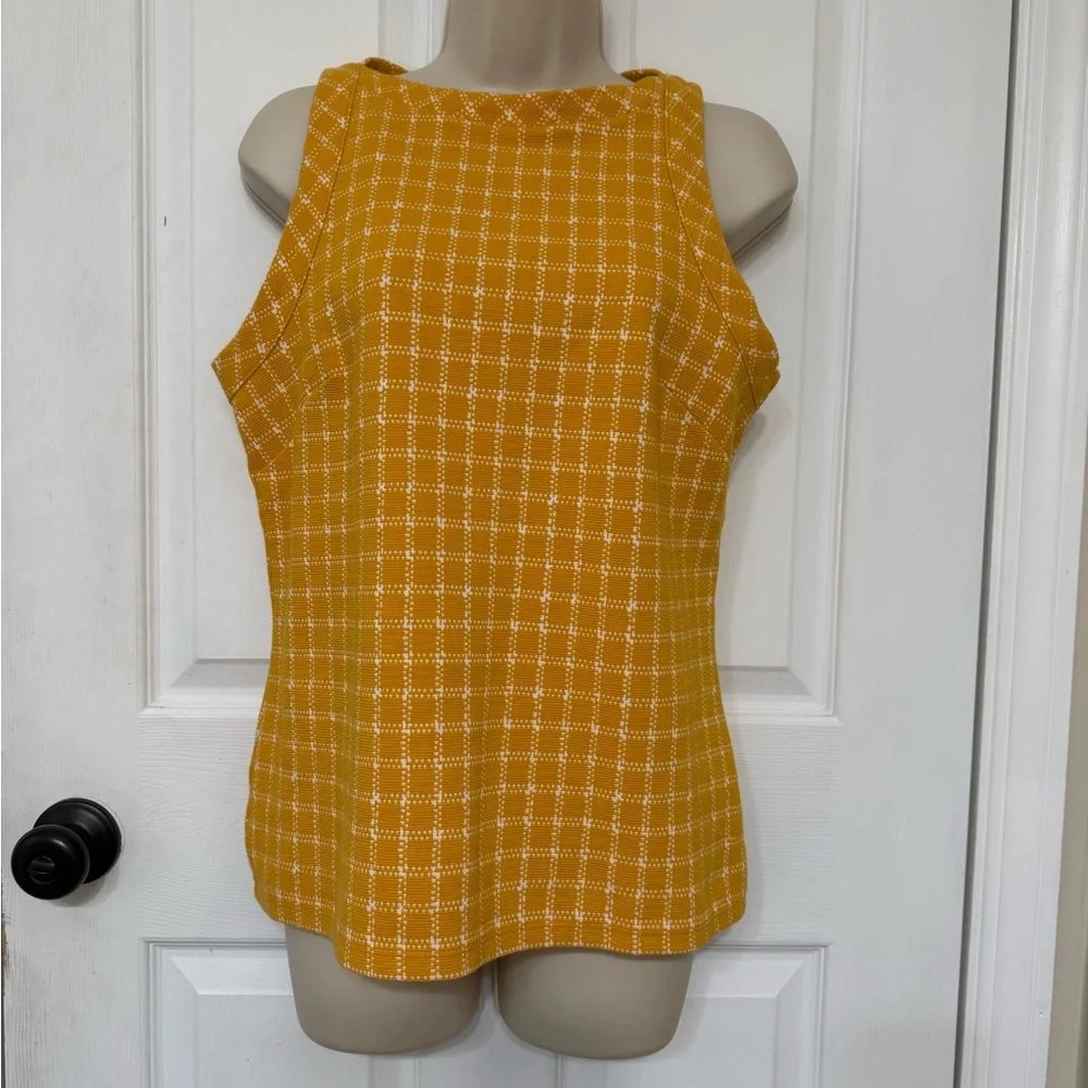 Ann Taylor Yellow Textured Knit Tank Top Plaid M - Picture 2 of 7
